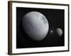 Pluton, its Big Moon Charon and the Polaris Star-null-Framed Art Print