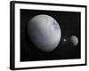 Pluton, its Big Moon Charon and the Polaris Star-null-Framed Art Print