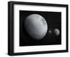 Pluton, its Big Moon Charon and the Polaris Star-null-Framed Art Print