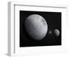 Pluton, its Big Moon Charon and the Polaris Star-null-Framed Art Print