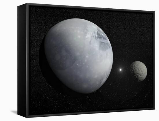 Pluton, its Big Moon Charon and the Polaris Star-null-Framed Stretched Canvas