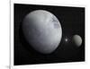 Pluton, its Big Moon Charon and the Polaris Star-null-Framed Art Print