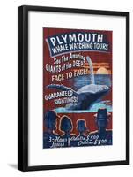 Plymouth, Massachusetts - Blue Whale Watching Vintage Sign-Lantern Press-Framed Art Print