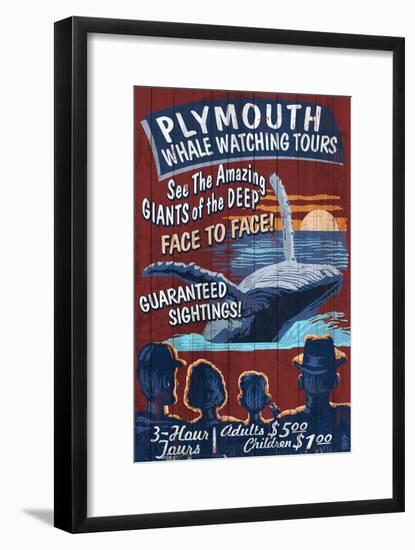 Plymouth, Massachusetts - Blue Whale Watching Vintage Sign-Lantern Press-Framed Art Print