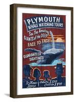 Plymouth, Massachusetts - Blue Whale Watching Vintage Sign-Lantern Press-Framed Art Print