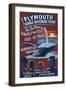 Plymouth, Massachusetts - Blue Whale Watching Vintage Sign-Lantern Press-Framed Art Print