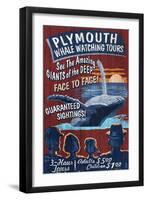 Plymouth, Massachusetts - Blue Whale Watching Vintage Sign-Lantern Press-Framed Art Print