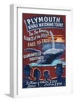 Plymouth, Massachusetts - Blue Whale Watching Vintage Sign-Lantern Press-Framed Art Print