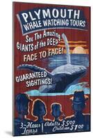 Plymouth, Massachusetts - Blue Whale Watching Vintage Sign-Lantern Press-Mounted Art Print