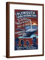 Plymouth, Massachusetts - Blue Whale Watching Vintage Sign-Lantern Press-Framed Art Print