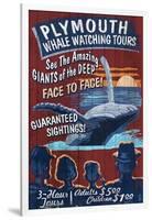 Plymouth, Massachusetts - Blue Whale Watching Vintage Sign-Lantern Press-Framed Art Print