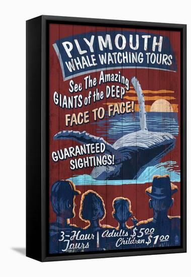 Plymouth, Massachusetts - Blue Whale Watching Vintage Sign-Lantern Press-Framed Stretched Canvas