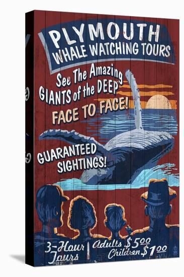 Plymouth, Massachusetts - Blue Whale Watching Vintage Sign-Lantern Press-Stretched Canvas