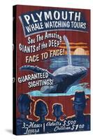 Plymouth, Massachusetts - Blue Whale Watching Vintage Sign-Lantern Press-Stretched Canvas