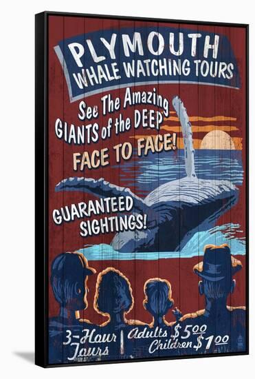 Plymouth, Massachusetts - Blue Whale Watching Vintage Sign-Lantern Press-Framed Stretched Canvas