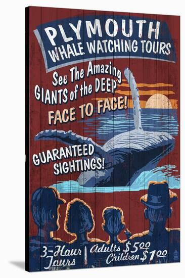 Plymouth, Massachusetts - Blue Whale Watching Vintage Sign-Lantern Press-Stretched Canvas