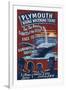 Plymouth, Massachusetts - Blue Whale Watching Vintage Sign-Lantern Press-Framed Art Print