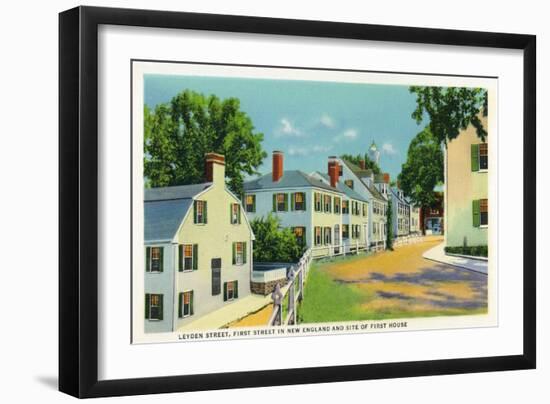 Plymouth, Massachusetts - Leyden Street View, First Street in New England-Lantern Press-Framed Art Print