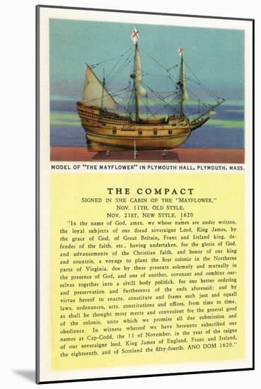 Plymouth, Massachusetts - Mayflower Model, the Compact in Plymouth Hall Scene-Lantern Press-Mounted Art Print