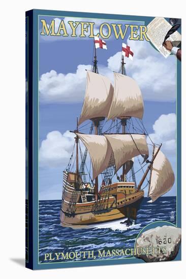Plymouth, Massachusetts - Mayflower-Lantern Press-Stretched Canvas