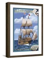 Plymouth, Massachusetts - Mayflower-Lantern Press-Framed Art Print