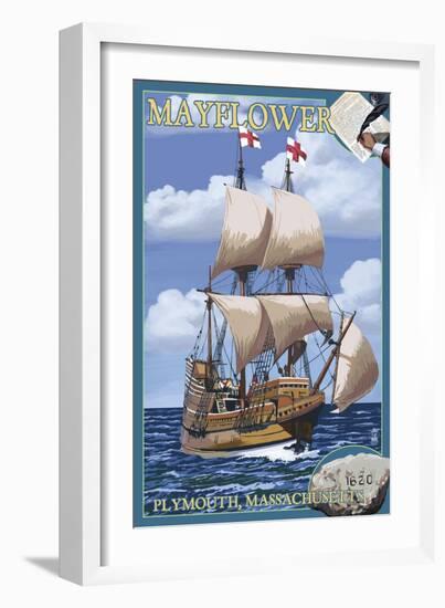 Plymouth, Massachusetts - Mayflower-Lantern Press-Framed Art Print