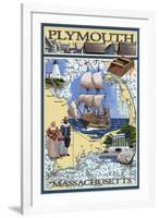 Plymouth, Massachusetts - Nautical Chart-Lantern Press-Framed Art Print