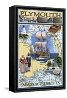Plymouth, Massachusetts - Nautical Chart-Lantern Press-Framed Stretched Canvas