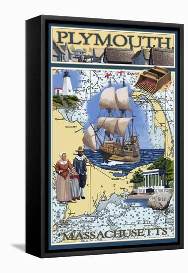 Plymouth, Massachusetts - Nautical Chart-Lantern Press-Framed Stretched Canvas