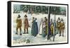 Plymouth, Massachusetts - Pilgrims Going to Church in the Snow Scene-Lantern Press-Framed Stretched Canvas