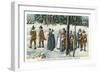 Plymouth, Massachusetts - Pilgrims Going to Church in the Snow Scene-Lantern Press-Framed Art Print