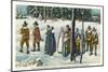 Plymouth, Massachusetts - Pilgrims Going to Church in the Snow Scene-Lantern Press-Mounted Art Print