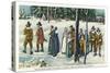 Plymouth, Massachusetts - Pilgrims Going to Church in the Snow Scene-Lantern Press-Stretched Canvas