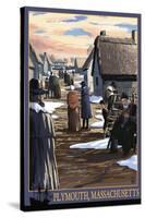 Plymouth, Massachusetts - Pilgrims going to Church-Lantern Press-Stretched Canvas