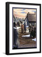 Plymouth, Massachusetts - Pilgrims going to Church-Lantern Press-Framed Art Print