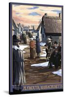 Plymouth, Massachusetts - Pilgrims going to Church-Lantern Press-Stretched Canvas