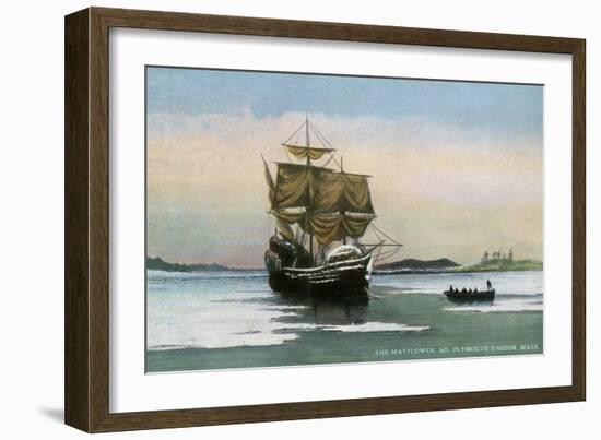 Plymouth, Massachusetts, Representation of the 1621 Mayflower Landing-Lantern Press-Framed Art Print