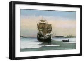 Plymouth, Massachusetts, Representation of the 1621 Mayflower Landing-Lantern Press-Framed Art Print