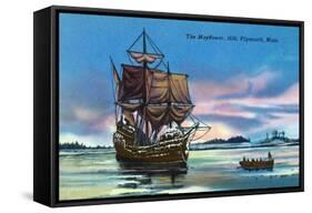 Plymouth, Massachusetts - The Mayflower Landing in 1620 Scene-Lantern Press-Framed Stretched Canvas