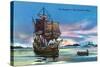 Plymouth, Massachusetts - The Mayflower Landing in 1620 Scene-Lantern Press-Stretched Canvas