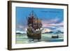 Plymouth, Massachusetts - The Mayflower Landing in 1620 Scene-Lantern Press-Framed Art Print