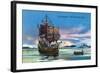 Plymouth, Massachusetts - The Mayflower Landing in 1620 Scene-Lantern Press-Framed Art Print