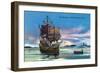 Plymouth, Massachusetts - The Mayflower Landing in 1620 Scene-Lantern Press-Framed Art Print