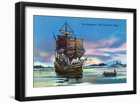 Plymouth, Massachusetts - The Mayflower Landing in 1620 Scene-Lantern Press-Framed Art Print