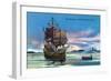 Plymouth, Massachusetts - The Mayflower Landing in 1620 Scene-Lantern Press-Framed Art Print