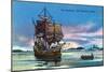 Plymouth, Massachusetts - The Mayflower Landing in 1620 Scene-Lantern Press-Mounted Art Print