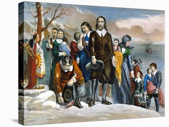 Plymouth Rock, 1620-Currier & Ives-Stretched Canvas