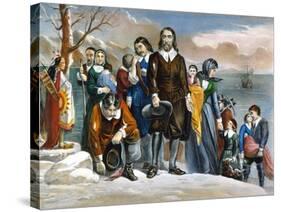 Plymouth Rock, 1620-Currier & Ives-Stretched Canvas