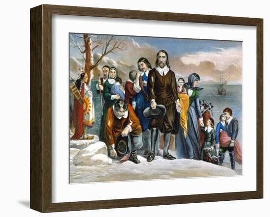 Plymouth Rock, 1620-Currier & Ives-Framed Giclee Print