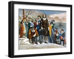 Plymouth Rock, 1620-Currier & Ives-Framed Giclee Print